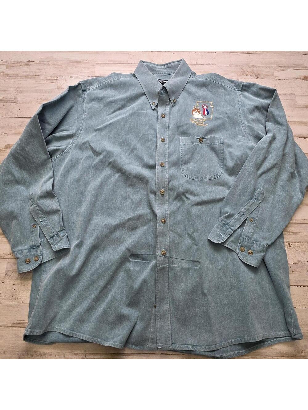 Vintage Three Rivers Gray Denim Shirt Men's XXL Siberian Husky Club Dog Colorado